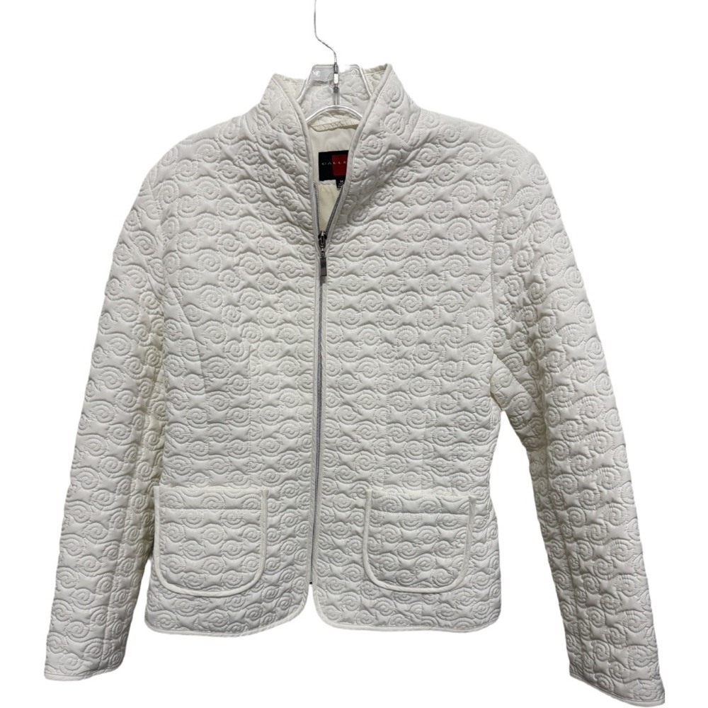Gallery White Quilted Puffer Style Lightweight Jacket Rose Print Size medium